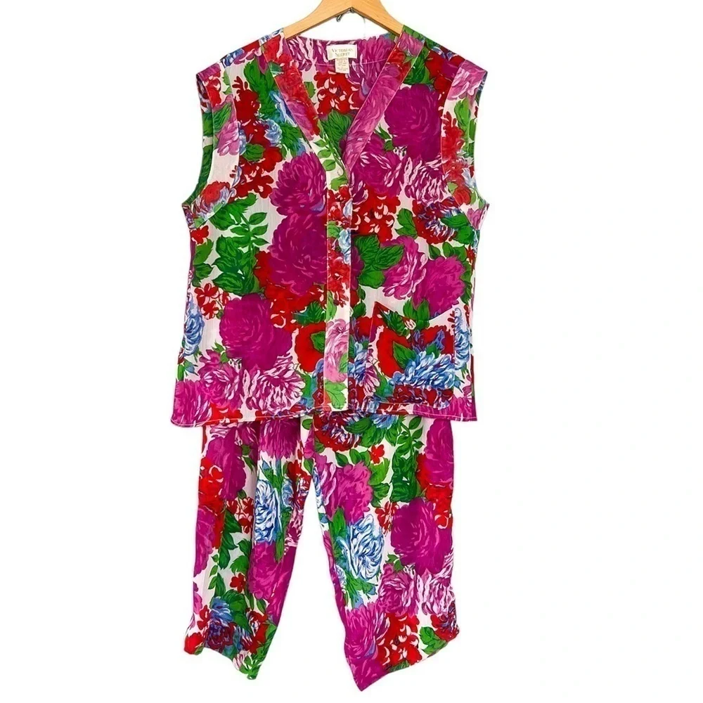 Victoria’s Secret Gold Label Vintage Matching Set Floral Flowy Pants and Tank L